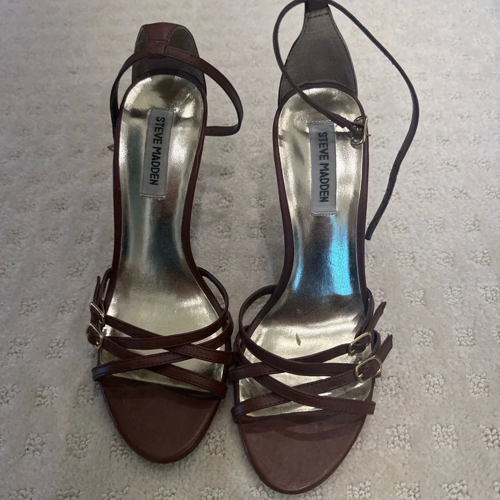 Steve Madden Alanaa Strappy Brown Leather Heels Size 7M